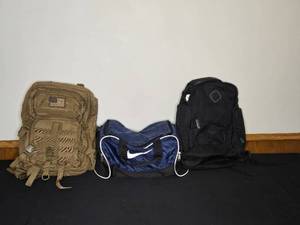 lot 110 image: Lot of 3 Bags Tactical, Nike Duffle, and Eastsport Backpack