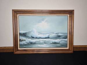 lot 133 image: Framed Ocean Wave Painting Signed by Artist