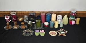 lot 136 image: Assorted Decorative Candles and Holders Lot