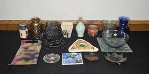 lot 153 image: Assorted Decorative Items - Vases, Bowls, and Candle Holders