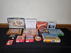 lot 164 image: Lot of Board Games and Puzzles - Including Stratego, Yahtzee, and 3D Spherical Jigsaw Puzzles