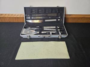 lot 165 image: Stainless Steel BBQ Grill Tool Set in Aluminum Case
