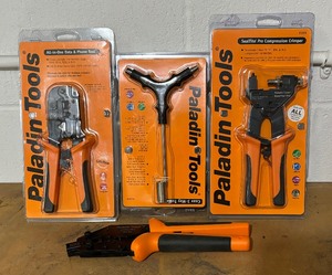 lot 92 image: Paladin Tools Coax 3 Way Tool, Sealtite Pro Compression Crimper, CrimpALL Tool and More