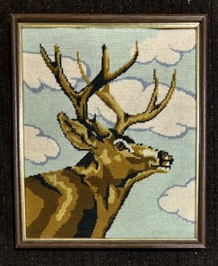 lot 178 image: Vintage Deer Motif Needlepoint Art