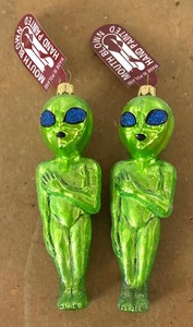 lot 49 image: Two Space Alien Motif Mouth Blown Ornaments from Poland