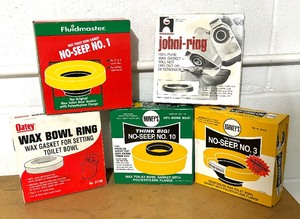 lot 297 image: Wax Toilet Bowl Gaskets by Harveys, Joni-Ring, Oatey and Fluidmaster