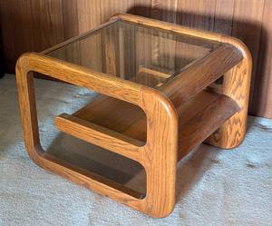 lot 131 image: Vintage Glass Topped Two Tier Side Table