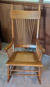 lot 204 image: Vintage High Back Wood Rocking Chair
