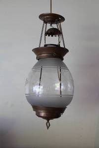 Copper & Etched Glass Pendant Fixture