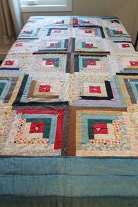 Log Cabin Calico & Rayon Quilt