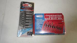 lot 220 image: (2 Items) GRIP 15Pc  14 & 38 Drive Star Bit Socket & PowerLift Automotive Combination Extractor and Drill Set