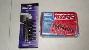 lot 222 image: (2 Items) 15Pc  14 & 38 Drive Star Bit Socket & PowerLift Automotive Combination Extractor and Drill Set
