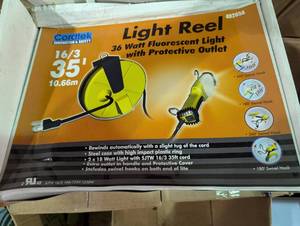 lot 203 image: Cordtek Light Reel - 163 - 35ft With 36 Watt Light with Protective Outlet