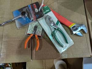 lot 158 image: 4 Piece Tool Set - Adjustable 10 Wrench-Pliers-14 Ratchet
