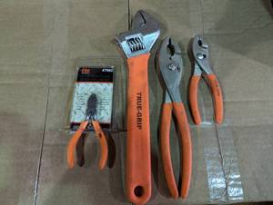lot 166 image: 4 Piece Pliers Set - 3 Pliers & 1 Adjustable Wrench