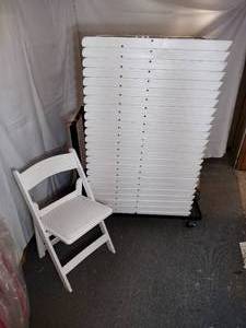lot 24 image: (25) PS Classic Event C450 White Stackable Resin Folding Chairs with padded seat. 