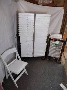 lot 39 image: (37) PS Classic Event C450 White Stackable Resin Folding Chairs with padded seat. 