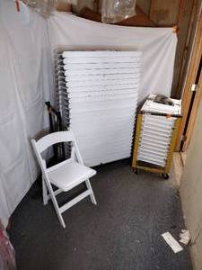 lot 42 image: (38) PS Classic Event C450 White Stackable Resin Folding Chairs with padded seat. 