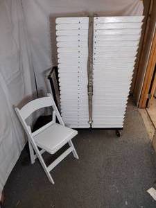 lot 43 image: (25) PS Classic Event C450 White Stackable Resin Folding Chairs with padded seat. 