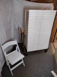 lot 46 image: (26) PS Classic Event C450 White Stackable Resin Folding Chairs with padded seat. 