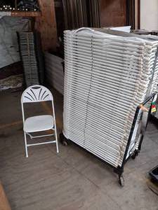 lot 44 image: (50) White Stackable Fan-Back Folding Chair (Steel-Poly). 
