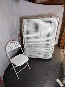 lot 36 image: (50) White Stackable Fan-Back Folding Chair (Steel-Poly). 