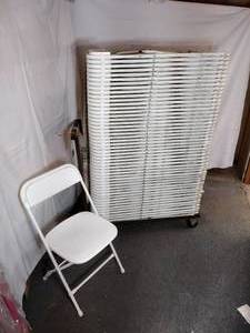 lot 47 image: (50) Stackable Folding Chairs, white seat and back on a white steel frame. 