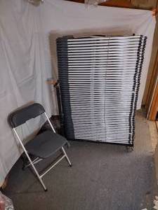 lot 38 image: (50) Stackable Folding Chairs, Gray seat and back on a silver steel frame. 