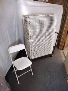 lot 62 image: (50) Stackable Folding Chairs, white seat and back on a white steel frame. 