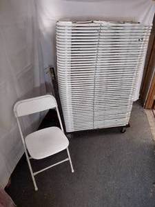 lot 81 image: (50) Stackable Folding Chairs, white seat and back on a white steel frame.