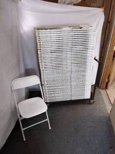 lot 75 image: (50) Stackable Folding Chairs, white seat and back on a white steel frame. 