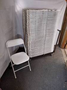 lot 71 image: (50) Stackable Folding Chairs, white seat and back on a white steel frame. 