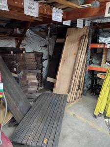 lot 170 image: Wood stained tables with 54 wood stands and 16 tops