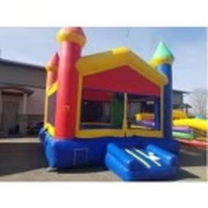 lot 55B image: Inflatable Moonwalk Castle. 15 w x 15 wide x 16 tall Includes blower.