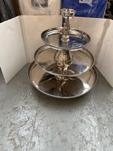 lot 80 image: Three-Tiered Tray Display Stand with small Top Bowl