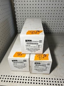 lot 86 image: (3) Parker Filtration filters 936745 -2 say 20Q XE 20  & other one says -20Q NF 20