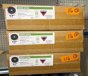 lot 116 image: (3 boxes of 5 each) New in Box Green Scrub Floor Maintenance Pads, 17 PN 400317