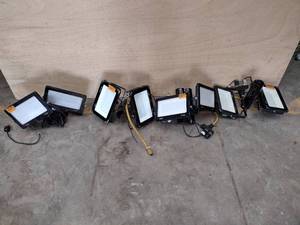 lot 131 image: (4) Onforu 100W LED corded stage lights.  IP66 Rating. All lights power on.