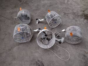 lot 202 image: (5) Tent fans. Most are Schaefer brand.
