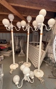 lot 58 image: (3) Victorian Style Floor Lamps, 3-font cluster with round globes and a center globe