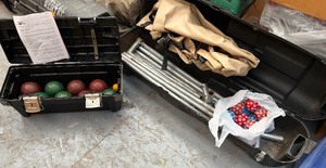 lot 127 image: Tic-Tac-Toe yard game & Bocci Ball set. Note Located upstairs.