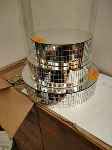 lot 250 image: (3) round disco mirror stands 19x19, 14  x 14  and 13x13  with (30) 12x12 square mirrors