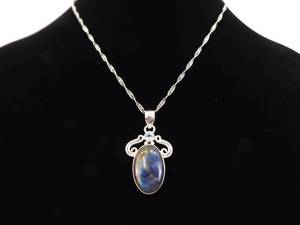 .925 Sterling Silver Faceted Topaz Labradorite Cabochon Pendant Necklace