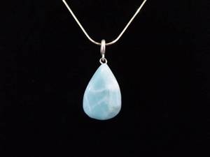 .925 Sterling Silver Larimar Cabochon Pendant Necklace