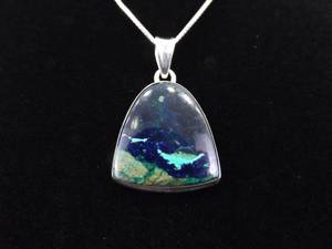 .925 Sterling Silver Black Green Chrysocolla Cabochon Pendant Necklace