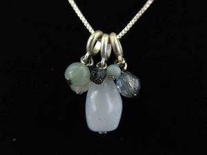 .925 Sterling Silver Jade etc. Cluster Pendant Necklace