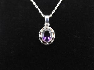 .925 Sterling SilverFaceted Amethyst Pendant Necklace