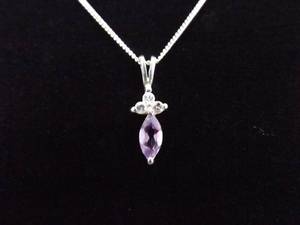 .925 Sterling Silver Marquise Cut Amethyst Crystal Pendant Necklace