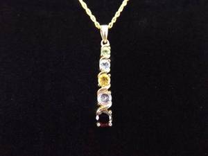 .925 Sterling Silver Multi Colored Crystal Vermeil Pendant Necklace