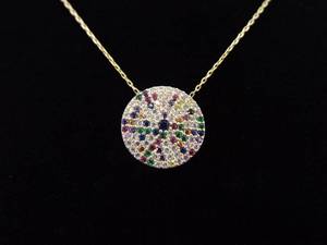 .925 Sterling Silver Multi Colored Crystal Vermeil Pendant Necklace